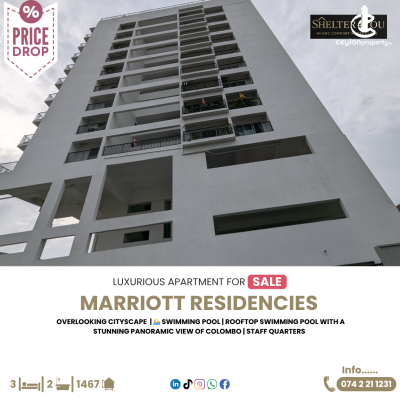 Apartment for Sale in Colombo 6 (Wellawatta,Pamankada,Kirulapona South) - 3 𝘉𝘦𝘥𝘳𝘰𝘰𝘮 𝘈𝘱𝘢𝘳𝘵𝘮𝘦𝘯𝘵 𝘧𝘰𝘳 𝘚𝘢𝘭𝘦 𝘪𝘯 𝘔𝘢𝘳𝘳𝘪𝘰𝘵 𝘙𝘦𝘴𝘪𝘥𝘦𝘯𝘤𝘪𝘦𝘴